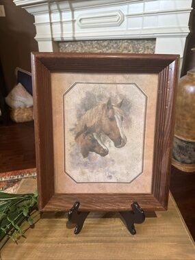 Vintage Framed Horse & Colt Wall Hanging Picture By Doris Scott Nelson
